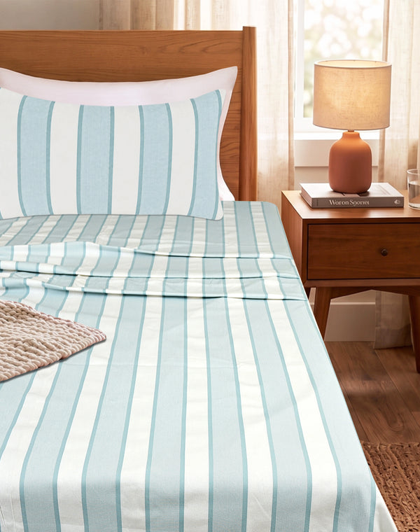 Feliz Cotton Microfiber Bedsheet | 180 TC (Equivalent to 400 TC Feel) | Woven Stripe Design | Soft, Colorfast, No Linting & Quick Dry