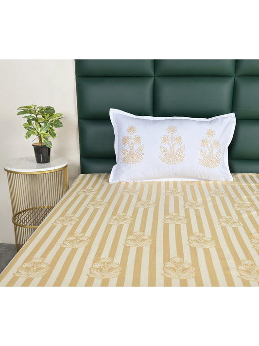 SOMA Cotton Rich Bedsheet | Floral & Stripe Woven Bed Sheet | 180 TC (Weight= 400 TC) | Soft & Comfortable Bedsheet for Bedroom