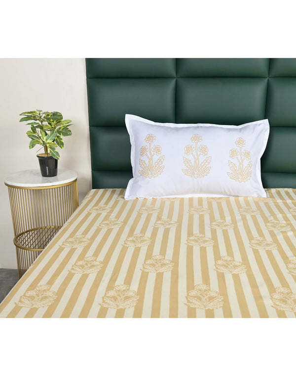 SOMA Cotton Rich Bedsheet | Floral & Stripe Woven Bed Sheet | 180 TC (Weight= 400 TC) | Soft & Comfortable Bedsheet for Bedroom
