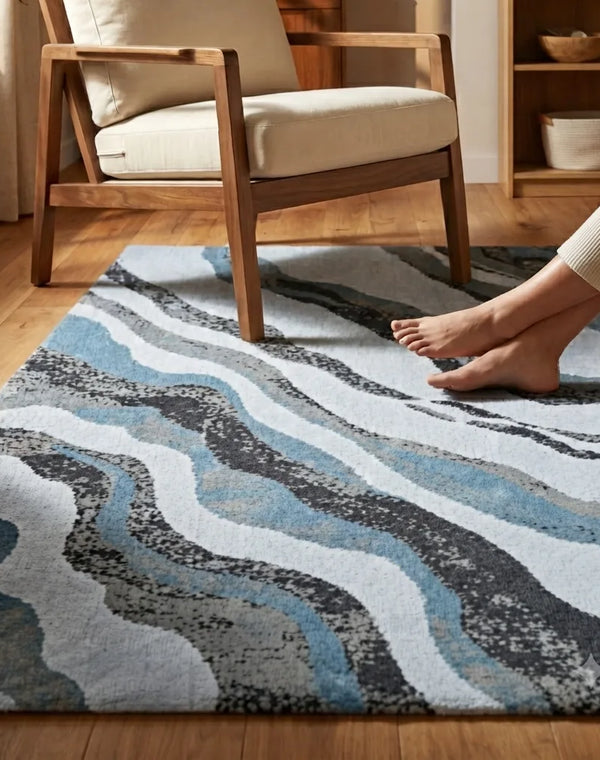 Nireti Modern Abstract Wave Carpet for Living, Drawing & Bedroom | Soft Polyester & olefin BCF Area Rug with Strong Backing (11mm Pile Height)