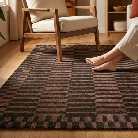 Rblin Modern Geometric Striped Carpet for Living, Drawing & Bedroom | Soft Polyester & olefin BCF Yarn Area Rug with Strong Backing (11mm Pile Height)