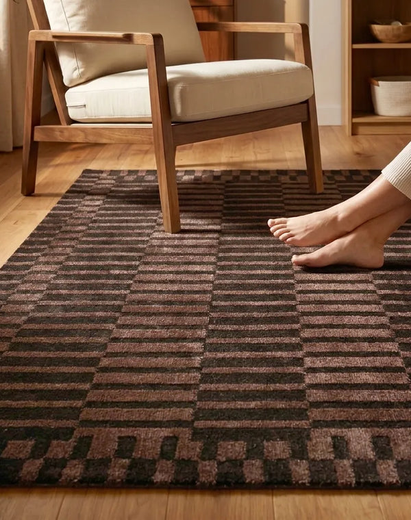 Rblin Modern Geometric Striped Carpet for Living, Drawing & Bedroom | Soft Polyester & olefin BCF Yarn Area Rug with Strong Backing (11mm Pile Height)