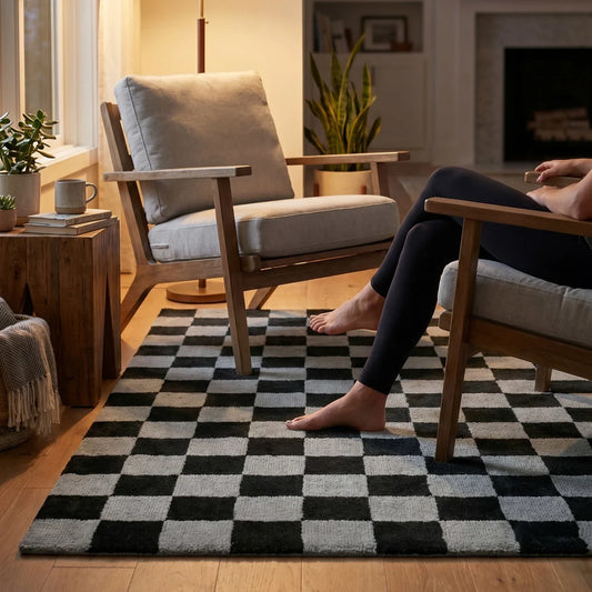 Cquare Check Pattern Carpet for Living, Drawing Room & Bedroom | Soft Polyester & olefin BCF Area Rug with Strong Durable Backing (11mm Pile Height)