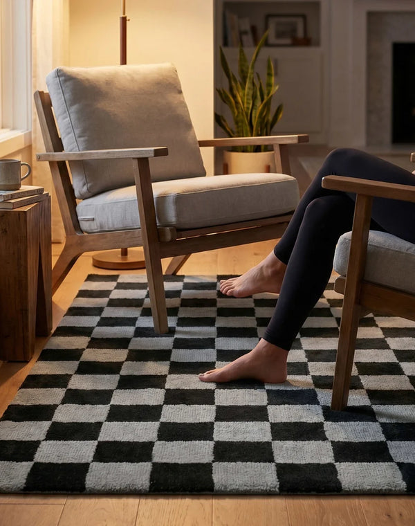Cquare Check Pattern Carpet for Living, Drawing Room & Bedroom | Soft Polyester & olefin BCF Area Rug with Strong Durable Backing (11mm Pile Height)