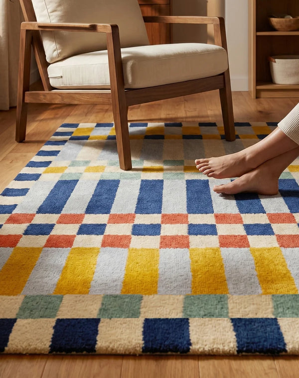 Franc Modern Geometric Multicolor Carpet for Living, Drawing & Bedroom | Soft Polyester BCF Area Rug with Strong Backing (11mm Pile Height)