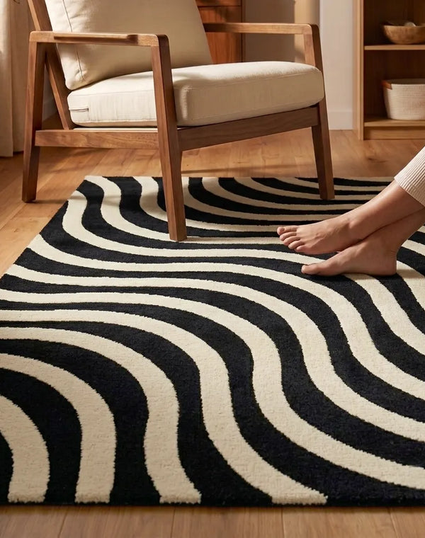 Epal Modern Wavy Line Pattern Carpet for Living, Drawing & Bedroom | Soft Polyester & olefin BCF Yarn Area Rug with Strong Backing (11mm Pile Height)