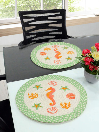 Green Cotton Printed Table Mat – Pack of 2 | Fresh Tone & Easy Maintenance