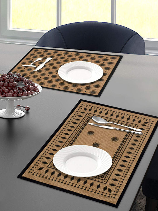 Saral Home Black Decorative Jute Printed Table Placemat Pack of 2 Pc, 33x45 Cms