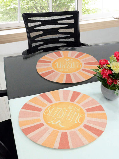 Yellow Cotton Printed Table Mat - Pack of 2 pc, 38x38 Cms