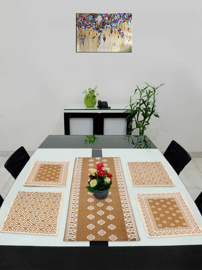 Cotton Dining Table Placemat Set | 4 Mats (33x45 cm) + 1 Runner (45x120 cm) | Set of 5