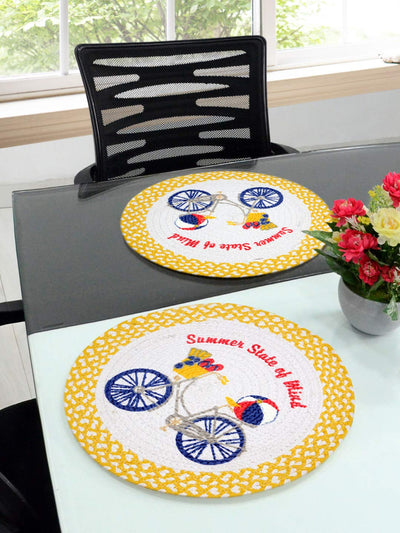 Yellow Cotton Printed Table Mat - Pack of 2 pc, 38x38 Cms