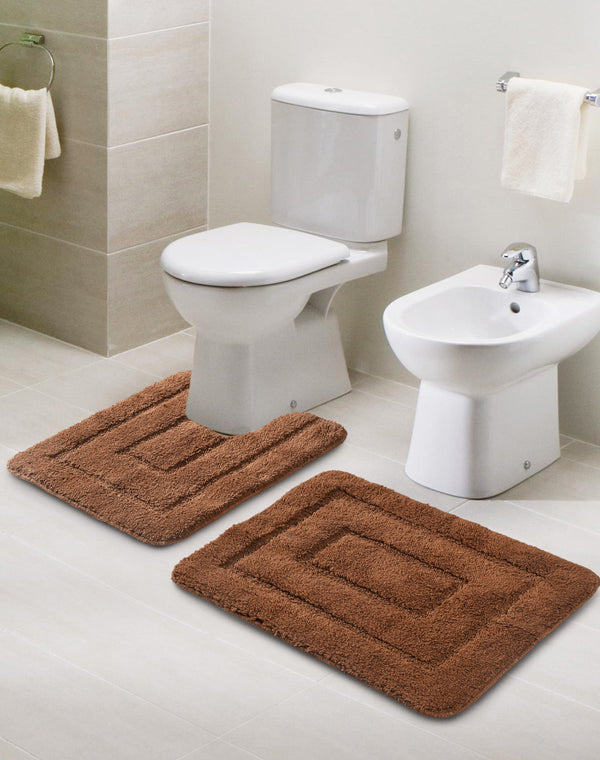 Cotton Anti-Slip Bathmat Set | Contour Design, (45x60 cm & 45x50 cm)