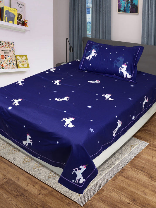 Saral Home Unicorn Cotton Single Size Bedcover 60"X90" with 1 Pillow Cover 17"x27"