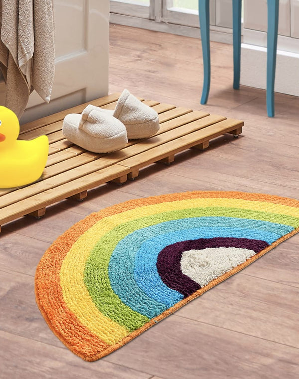Unicorn Rainbow Print Soft Microfiber Multi-Purpose D-Shape Mat – Multicolor | Fun Design for Kids Room