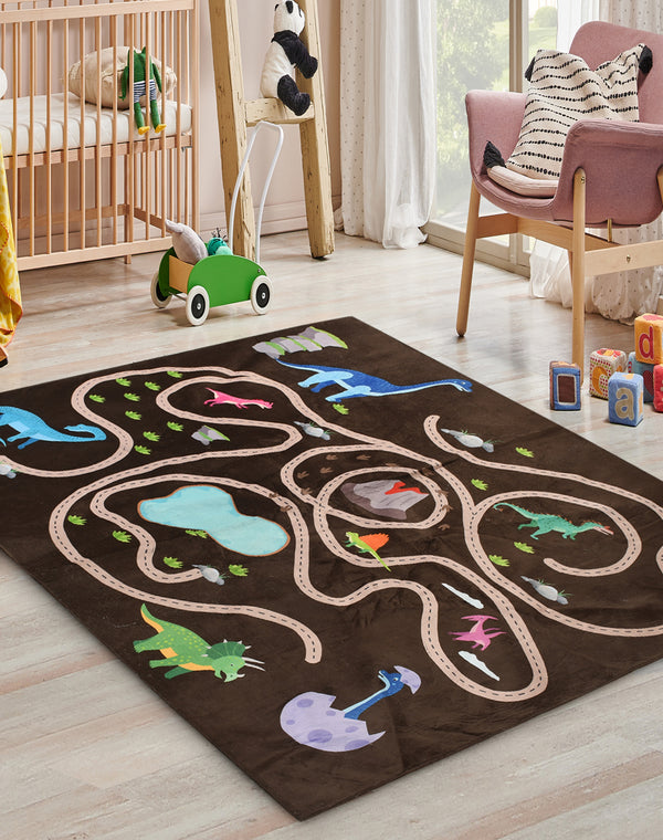 Dinosaur Microfiber Play Mat | Soft & Durable (Brown, 145x175 cm)
