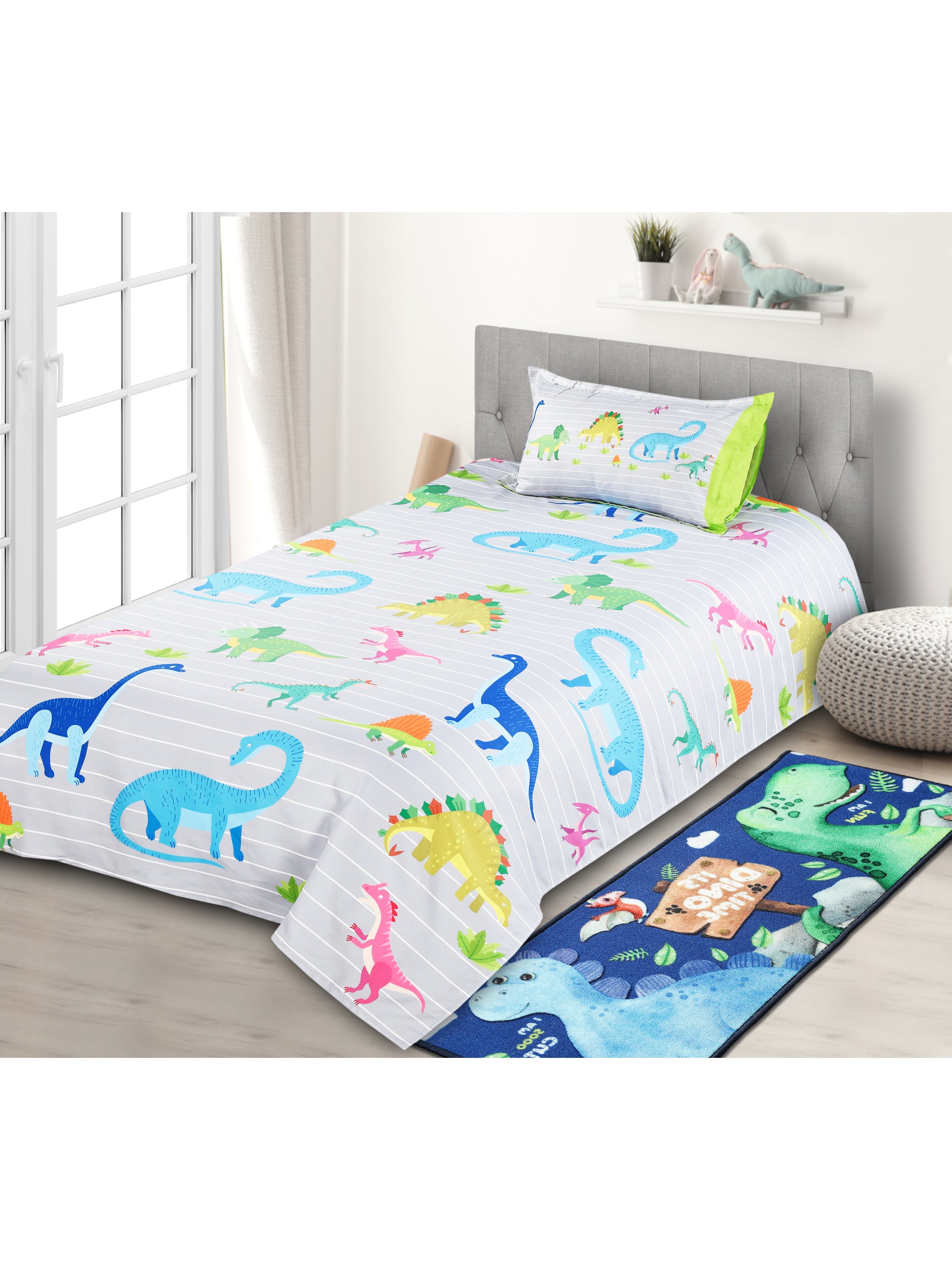 Saral Home Dinosaur Print Single Size Bedsheet (60