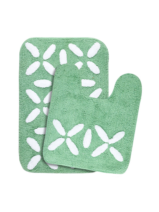 Stylish SOS-2 Leaf Four Soft Cotton Bathmat Set with Contour (Pack of 2, 40x60 cm) online 2023